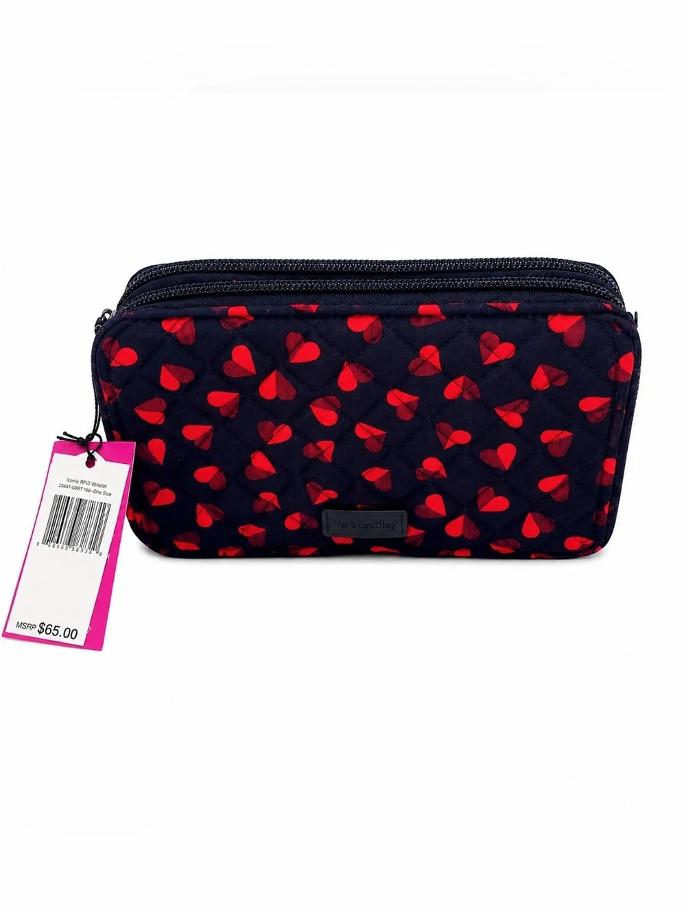 Vera Bradley Iconic RFID Wallet Navy Red Hearts NWT No Wristlet Strap
